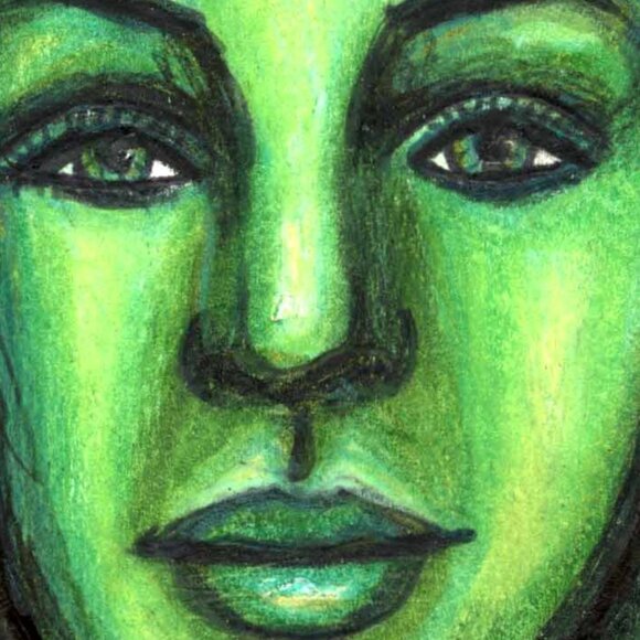 original drawing, art sale, green lady, contemporary artwork, nature, figurative - Picture 4 of 4